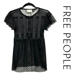Free People Pretty Sheer Black Lace Top